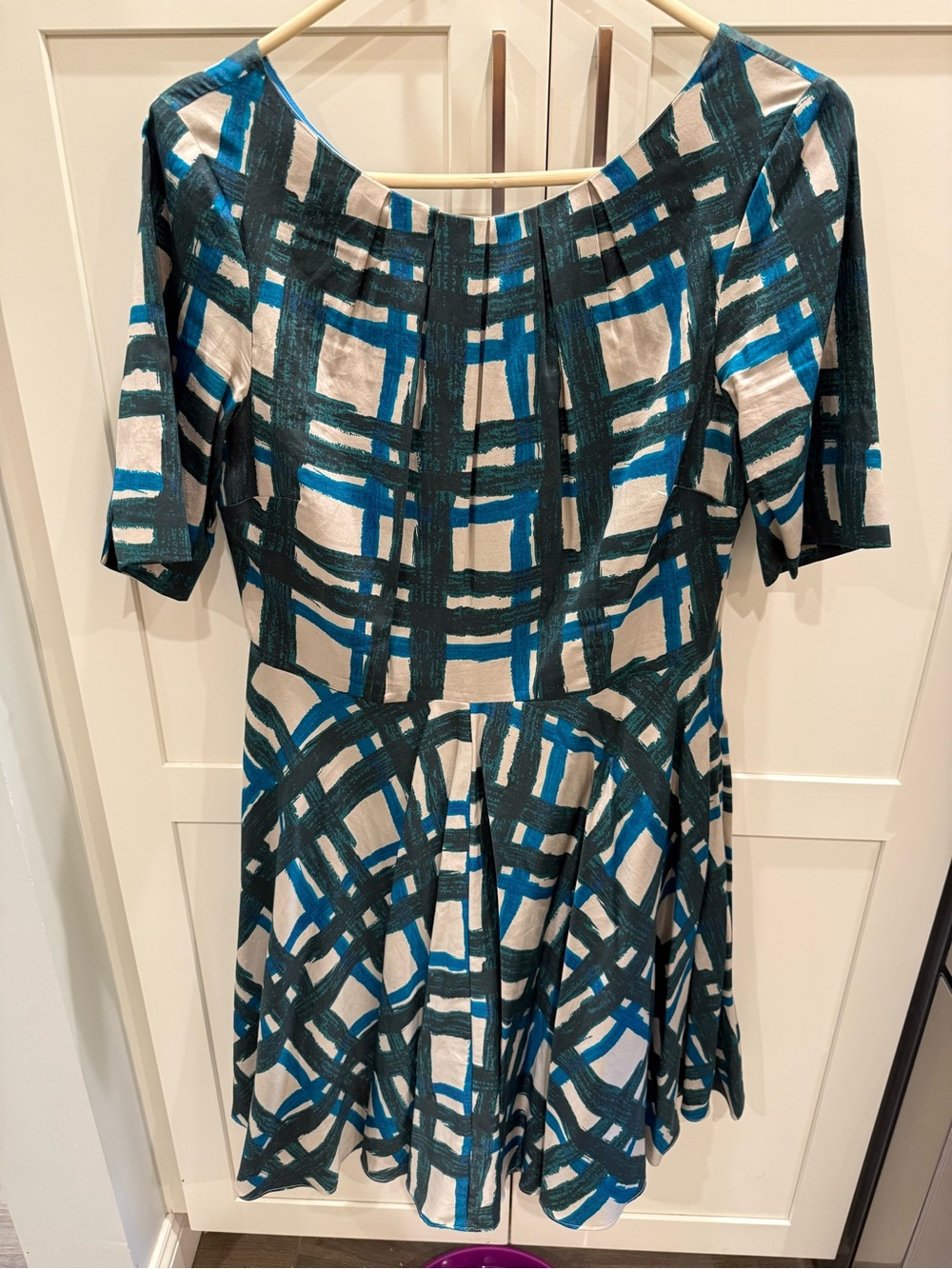 Boden Blue Teal Abstract Print Fit & Flare Dress US 6 Petite